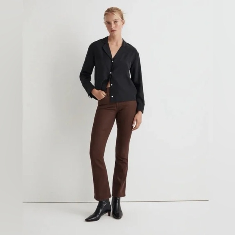 Madewell mid rise kick out crop jeans pants in hot cocoa brown coated edition